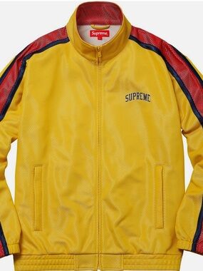 Supreme Yellow Track Jacket with Red and Navy Stripes